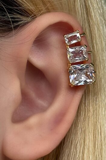 TAKIŞTIR Altın Renk Taş Detaylı Ear Cuff (Tek)