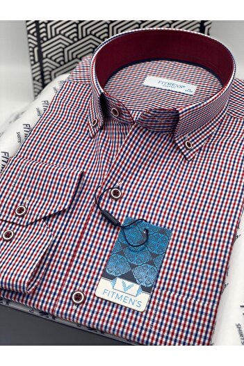 Fitmens Classic Long Sleeve Collar Buttoned Plaid Gift Boxed Men's Shirt Fs-003774 - Red