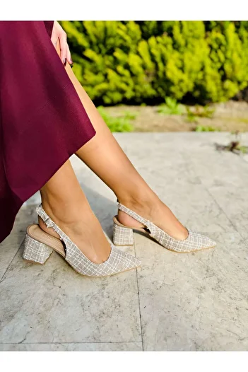 İnan Ayakkabı Women's Mink White Straw Detailed New Season Pointed Toe Heeled Shoes (Heel 7 cm)