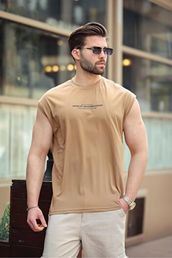 Madmext Ανδρικό μπλουζάκι με στάμπα Cappuccino Crew Neck E7123