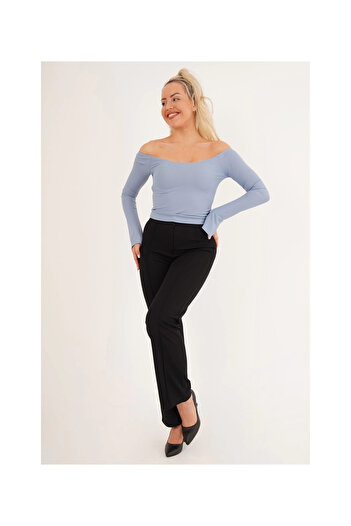 Cotton Mood Madonna Collar Ankle Blue Long Sleeve Blouse - 23254221