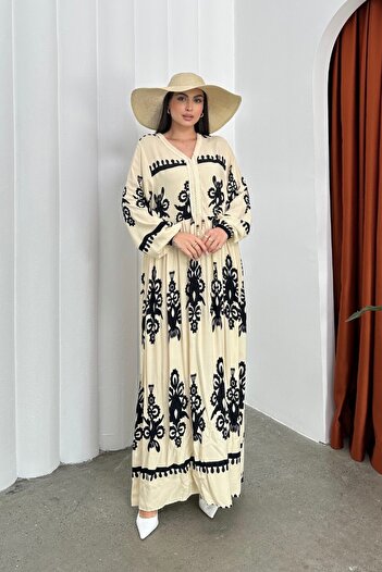 msm fashion Women's Dress Long Summer Print V Neck Hijab Dress
