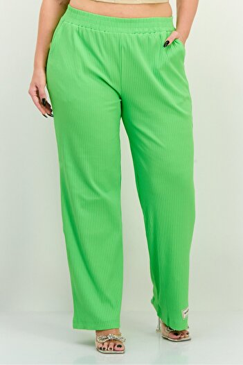 The Giving Movement Women Regular Fit Wide Leg Textured Palazzo Pants, Green