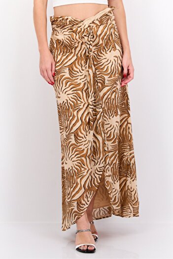 Scotch & Soda Women Allover Print Maxi Skirt, Beige/Brown Combo