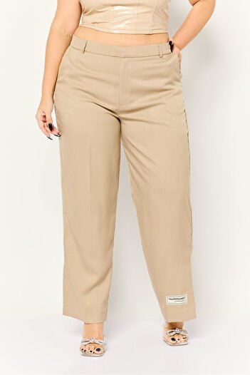 The Giving Movement Women Solid Split Hem Palazzo Pants, Light Taupe