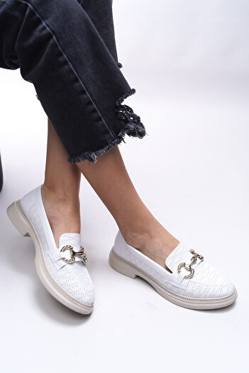 Riccon Γυναικείο Loafer Jintheris 0012453   - Λευκό δέρμα