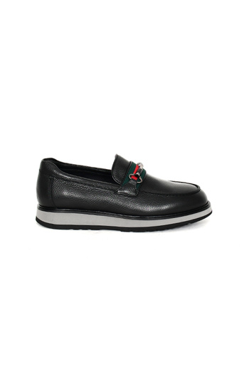 Tuna Genuine Leather Thick Soled Black Loafer Men's Shoes Eva Sole - 3718