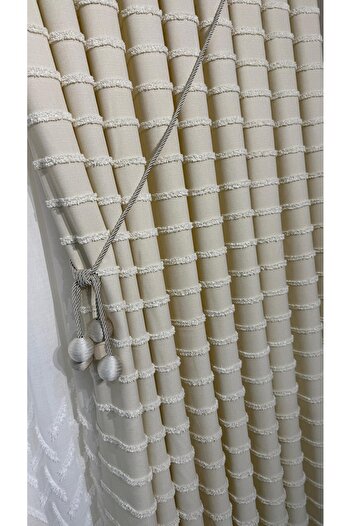 Fon Dünyası Elegant Tasseled Cream - Single Wing Panel Background Curtain