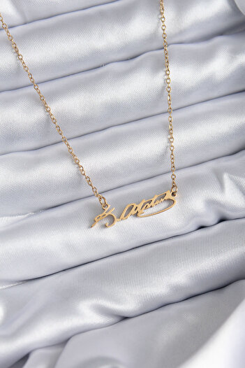 Skygo 316L Steel Chain Gold Color Ataturk Signature Model Women's Necklace - TJ-BKO7842