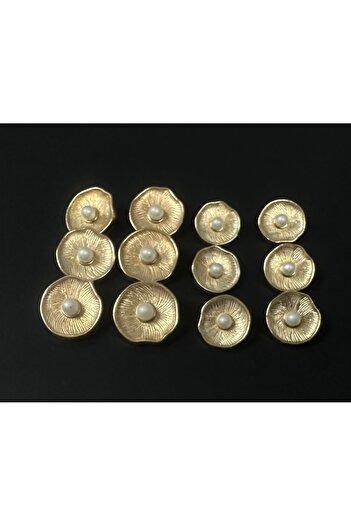 T.T Polnet Button Gold Pearl Oyster Model Jacket Coat Metal Button Set of 12 (6 Large-6 Small)