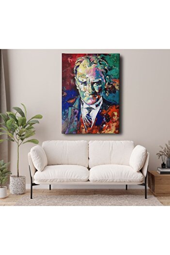 D&O Dekor Ofisi Yağlı Boya Görünümlü Mustafa Kemal Atatürk Portresi Dekoratif Kanvas Tablo