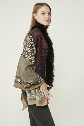 Axesoire 11188-3 Paisley Patterned Mink Poncho