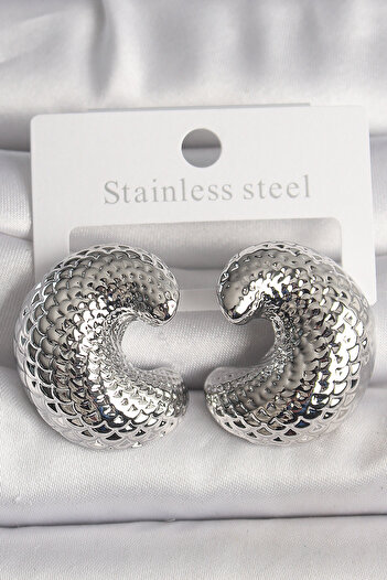 Skygo Brass Silver Color Snake Tread Embroidered Half Hoop Model Women's Earrings - Tj-Bkp10158