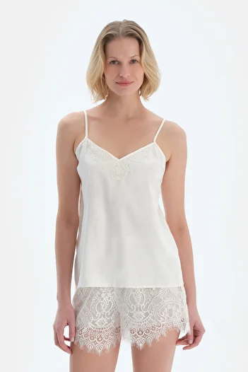 Dagi Camisole de mireasă din satin cu detaliu din dantelă albă