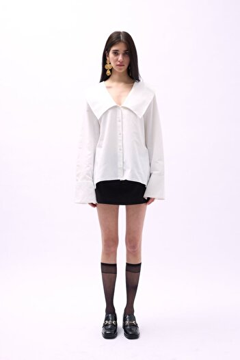 Joyboyshop Wide Collar Flounce Sleeve Shirt