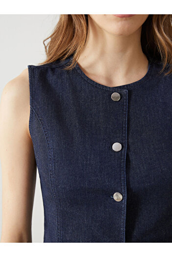 LC Waikiki LCW Modest Bisiklet Yaka Kadın Jean Yelek