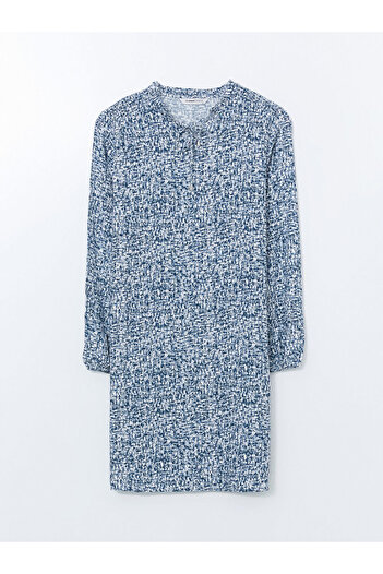 LC Waikiki Indigo Tie Collar Patterned Women's Tunic