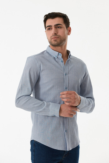 Fulla Moda Crinkle Fabric Buttoned Shirt