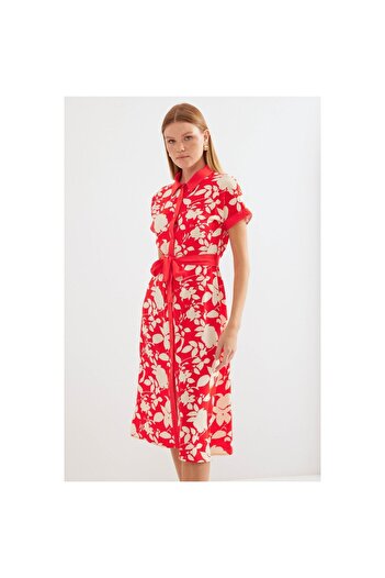 LUCKY LİFE Lucky Life Women's Patterned Shirt Dress - Red