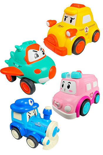 Toyaş Frictional Cute Vehicles Moving Set of 4 Vehicles - Train, Plane, Taxi, Ambulance