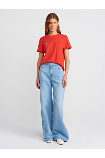Dilvin 71788 Pantaloni din denim cu croială largi-albastru deschis