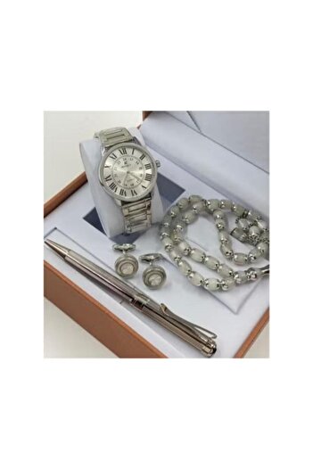 Rivoly Men's stainless steel set consisting of a watch, rosary, pen, and cufflinks