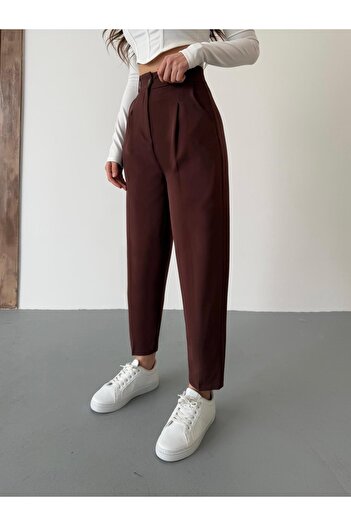 BİKELİFE Women's High Waist Carrot Cut Collet Fabric Pants