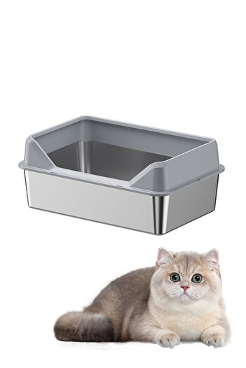 KidLe Stainless Steel Cat Litter Box Metal Litter Pan Tray with High Wall