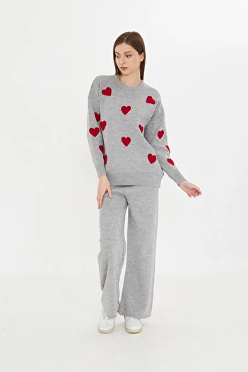 Piano Black Gray Heart Sweater and Knitwear Set - Standard