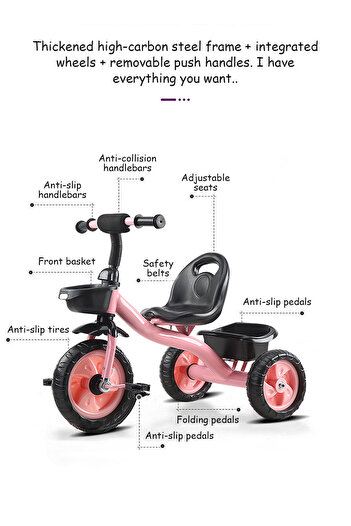Ma Baby Tricycles for Kids, with Storage Basket, Adjustable Seat, Trike for 1-6 Years Boys and Girls