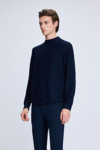 Hatemoğlu Lacivert Regular Fit Jakarlı Yarım Balıkçı Yaka Sweatshirt