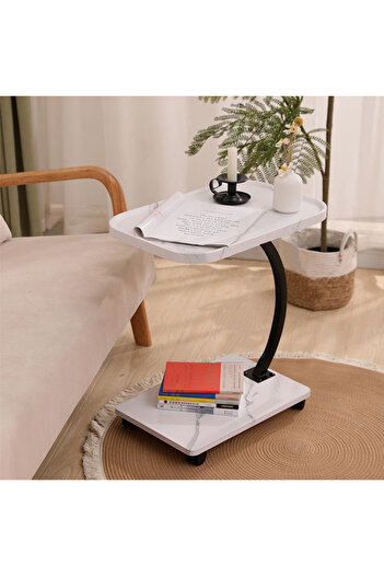 EqiEch Coffee Table,Couch Tables That Slide Under,C Shaped Side Table,Double Layer Tea Table