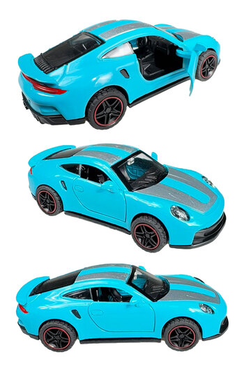 Toyaş Super Sports Striped Racing Car Metal Model Pull Drop Doors Opened Toy Car 10cm Blue-White