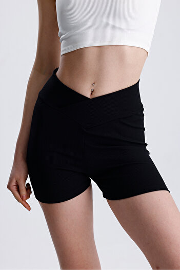FV Knitted Twill Front Cross High Waist Gather Short Leggings