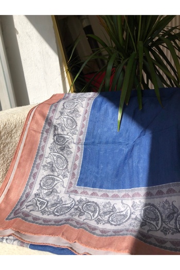 Neva Almond Flower Pattern Cotton Shawl, Cotton Shawl, Edge Patterned Shawl