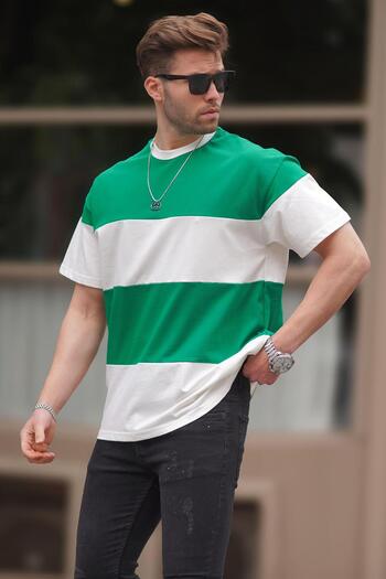 Madmext Πράσινο μπλουζάκι με λαιμόκοψη Oversize Color Block 7020