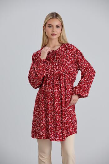 Işşıl IŞIL 4544 - Maternity Viscose Blouse and Tunic, Collar Crispy Flower Pattern, Tie-Up