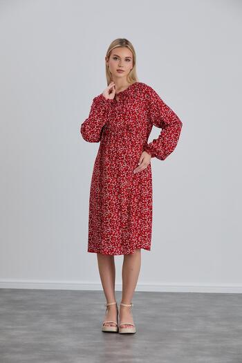 Işşıl IŞIL 4545 - Pregnant Viscose Tunic, Tied Collar and Flower Crispy Design