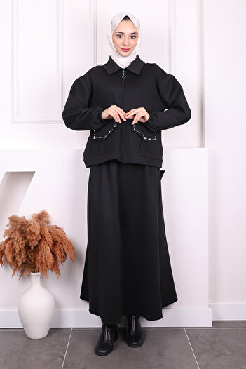 İmajButik Black Jacket Skirt Scuba Suit