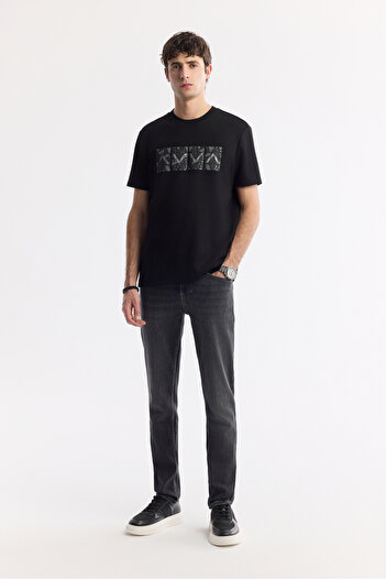 Avva Men's Anthracite Stone Washed Cotton Elastane Berlin Slim Fit Jean Pants A51Y3513