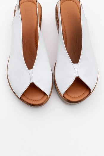 LuviShoes Blom White Genuine Leather Women's Wedge Heel Sandals