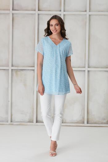 Işşıl 4519-pleated V-neck Heart Pattern Maternity Chiffon Blouse
