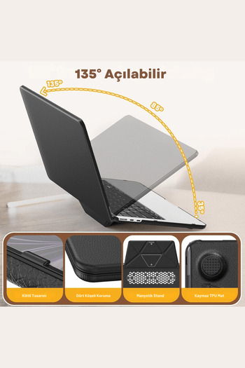 Fuchsia Apple MacBook Pro 14 Inch Compatible Slim Luxury Leather Protective Case with Stand