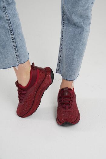 Beyond Kadın Bordo Taşlı Sneaker 4cm Byndki105