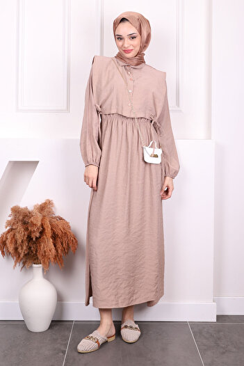 İmajButik Σετ Φόρεμα Γιλέκο Mink