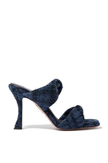 Aquazzura 95mm Topuklu Şık Denim Görünümlü Tweed Terlik