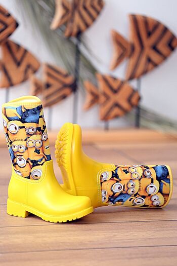 Pembe Potin Yellow Minions Minions Plush Waterproof Unisex Kids Rain Boots