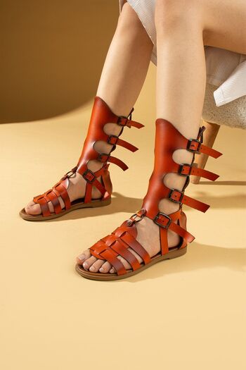 Pembe Potin Orange Comfortable Women's Sandals - Orange Gladiator Basement Handmade