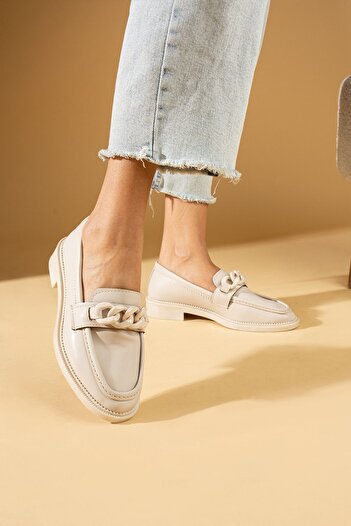 Pembe Potin Women's Beige Cream Loafer Buckle Daily Comfortable Sole Shoes