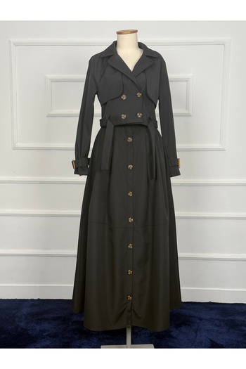 RACE FASHİON Double Trench Coat Suit with Skirt Pocket Rc3080